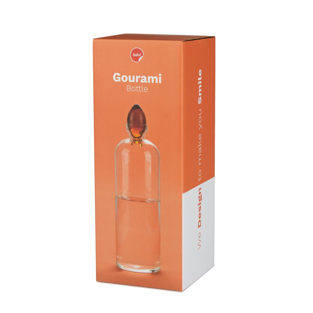 Balvi Gourami Balık Kapaklı 1100 ml Borosilikat Cam Şişe, Şeffaf/Turuncu - Görsel 4