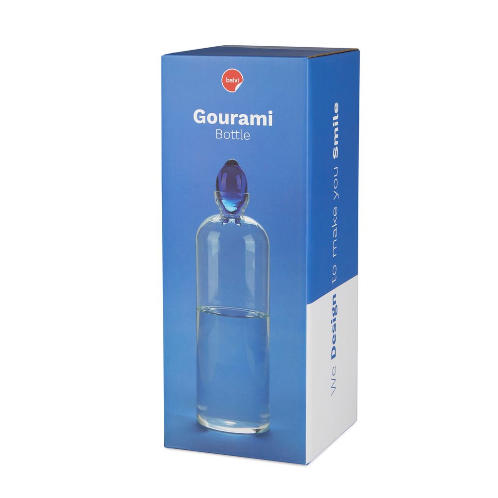 Balvi Gourami Balık Kapaklı 1100 ml Borosilikat Cam Şişe, Şeffaf/Mavi - Görsel 4