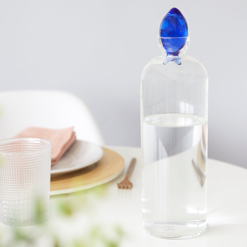 Balvi Gourami Balık Kapaklı 1100 ml Borosilikat Cam Şişe, Şeffaf/Mavi - Görsel 6