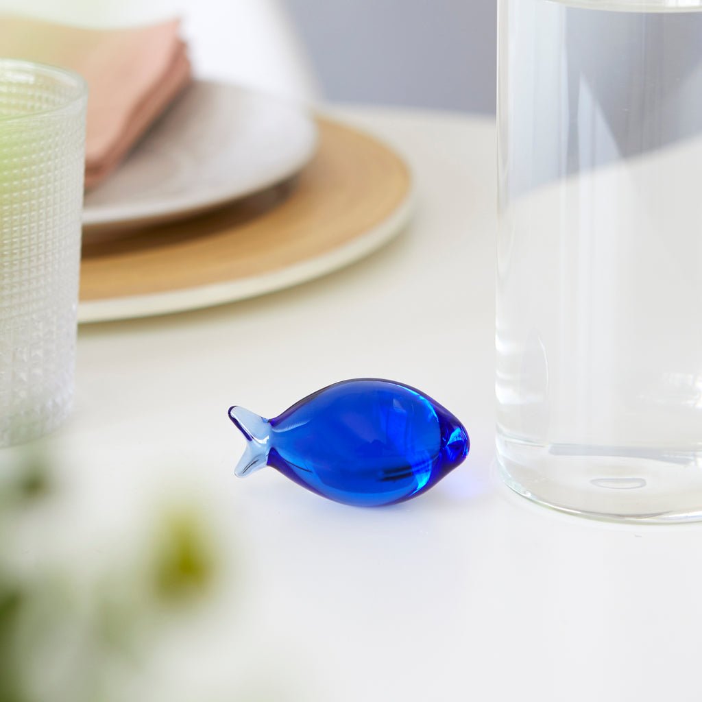 Balvi Gourami Balık Kapaklı 1100 ml Borosilikat Cam Şişe, Şeffaf/Mavi - Görsel 5