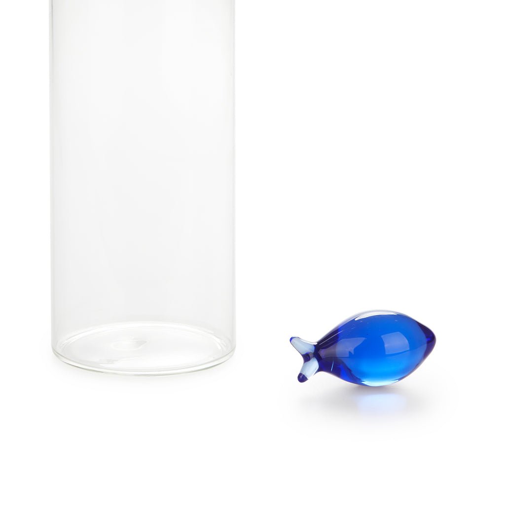 Balvi Gourami Balık Kapaklı 1100 ml Borosilikat Cam Şişe, Şeffaf/Mavi - Görsel 7