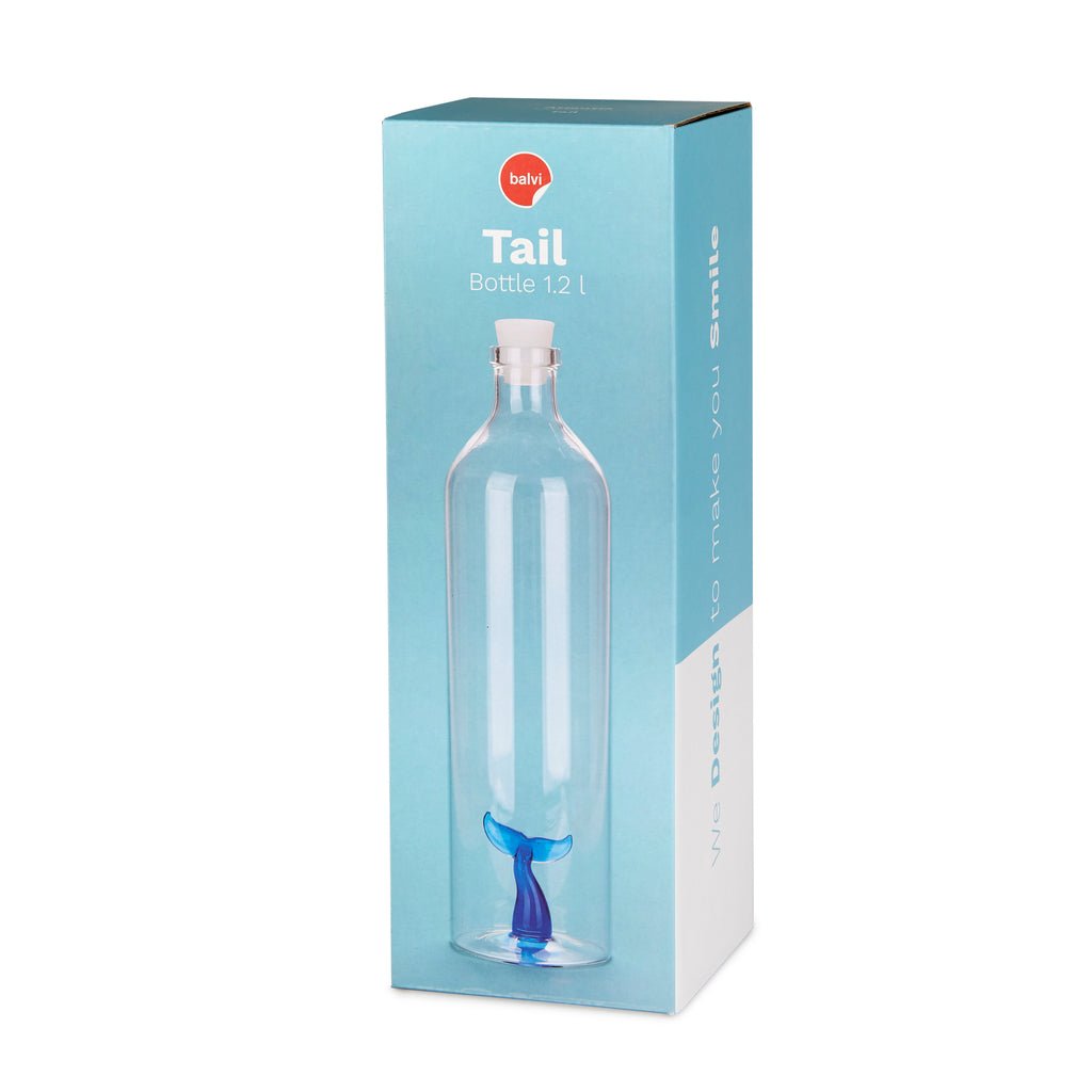 Balvi Atlantis Tail Balina Kuyruğu Detaylı 1200 ml Borosilikat Cam Şişe, Şeffaf/Mavi - Görsel 3