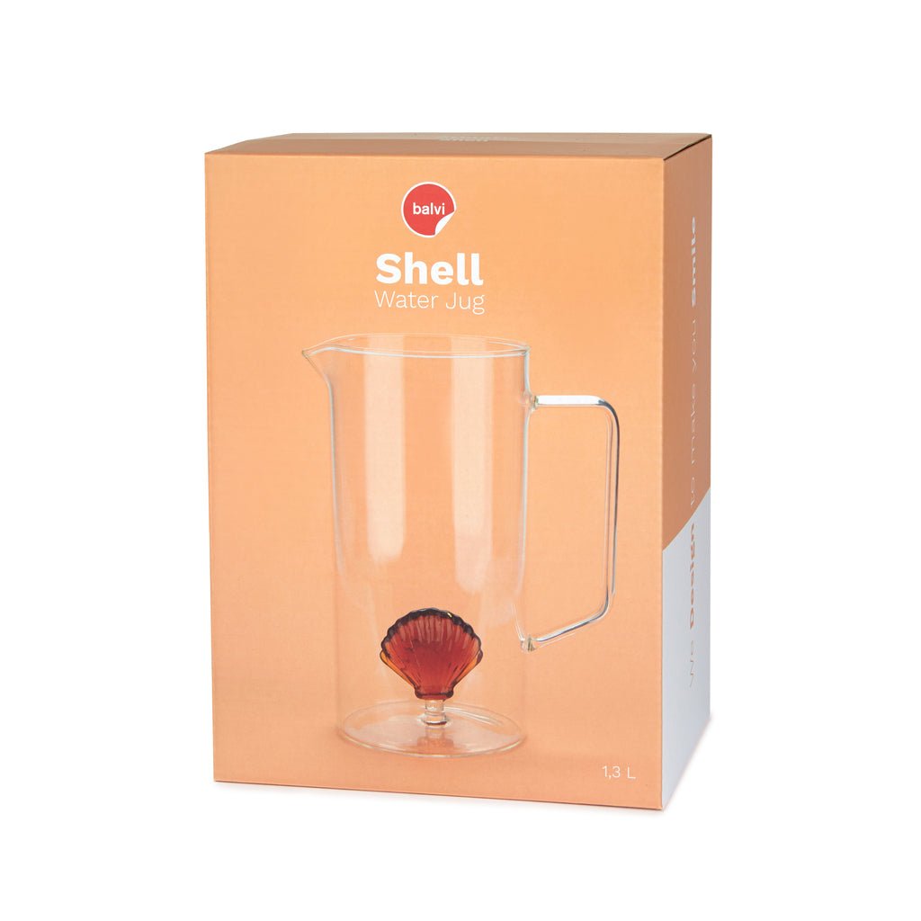 Balvi Atlantis Shell Deniz Kabuğu Detaylı 1300 ml Borosilikat Cam Sürahi, Şeffaf/Turuncu - Görsel 4