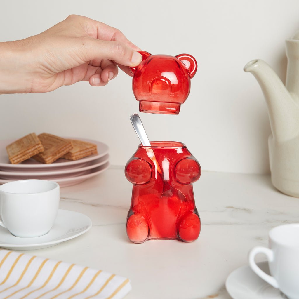 Balvi Yummy Bear Ayıcık Formlu 250 ml Cam Şekerlik, Kırmızı - Görsel 3