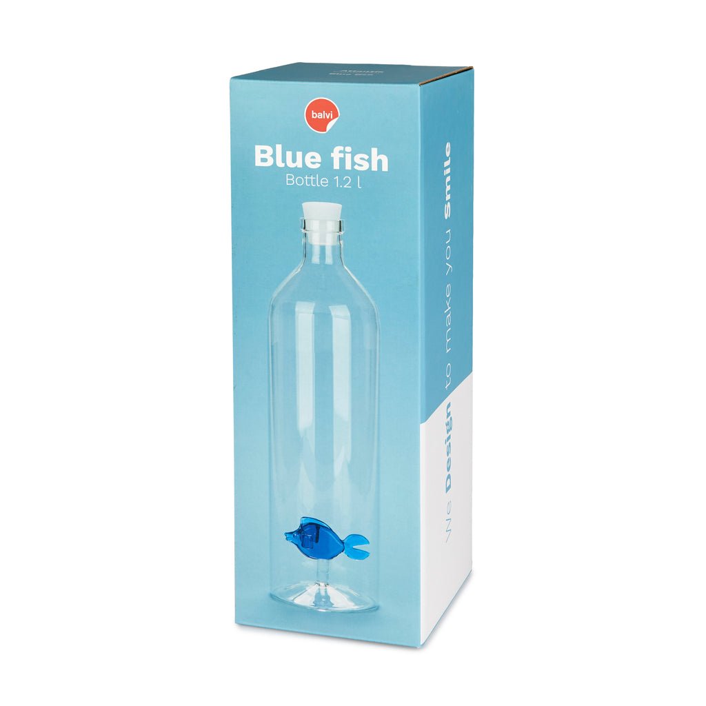 Balvi Atlantis Blue Fish Mavi Balık Detaylı 1200 ml Borosilikat Cam Şişe, Şeffaf/Mavi - Görsel 4