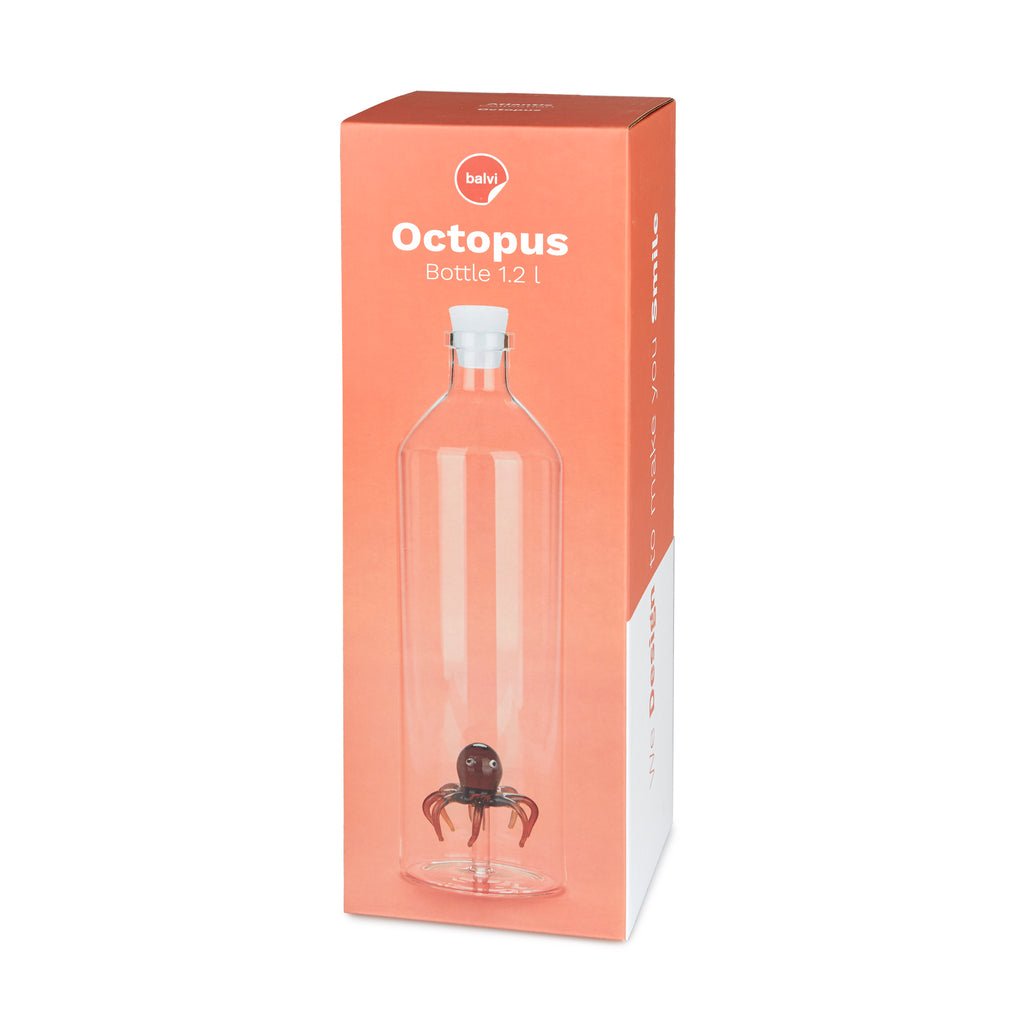 Balvi Atlantis Octopus Ahtapot Detaylı 1200 ml Borosilikat Cam Şişe, Şeffaf/Turuncu - Görsel 5