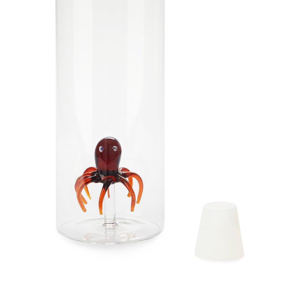 Balvi Atlantis Octopus Ahtapot Detaylı 1200 ml Borosilikat Cam Şişe, Şeffaf/Turuncu - Görsel 6