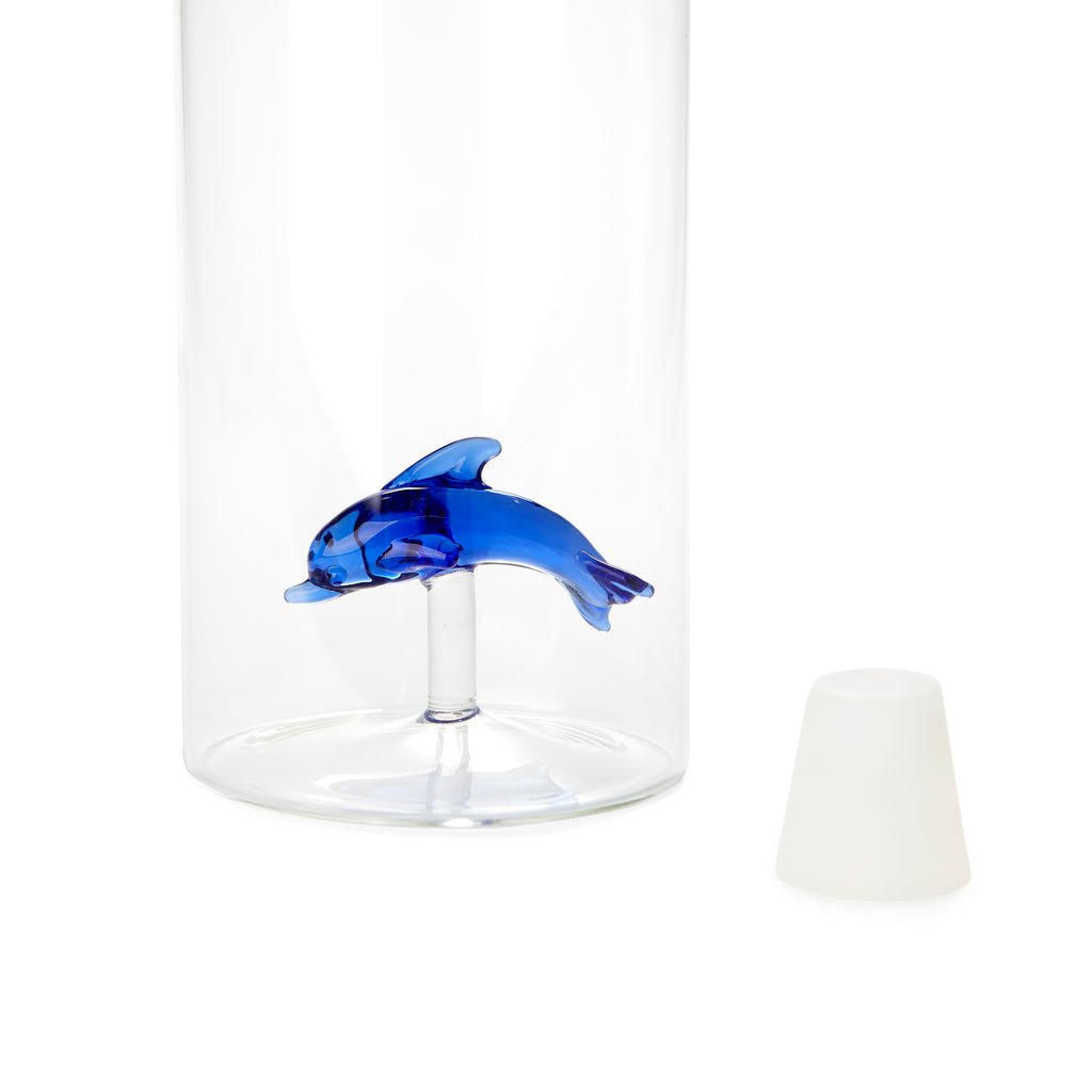 Balvi Atlantis Dolphin Yunus Detaylı 1200 ml Borosilikat Cam Şişe, Şeffaf/Mavi - Görsel 5
