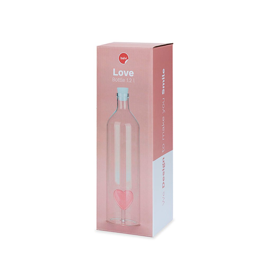 Balvi Love Kalp Detaylı 1200 ml Borosilikat Cam Şişe, Şeffaf/Pembe - Görsel 4