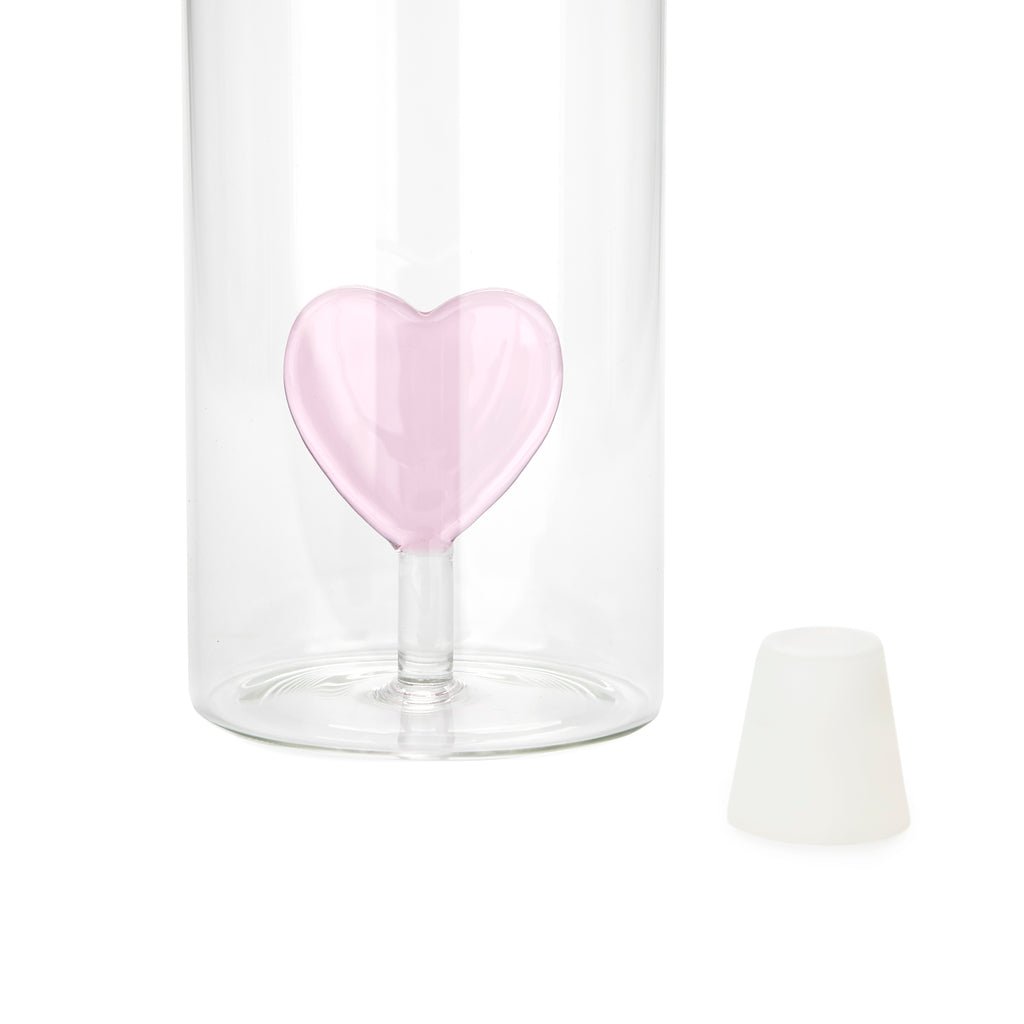 Balvi Love Kalp Detaylı 1200 ml Borosilikat Cam Şişe, Şeffaf/Pembe - Görsel 5
