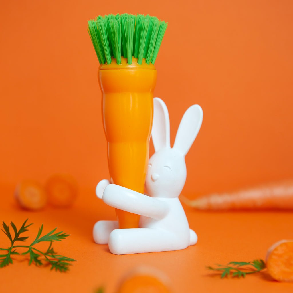 Balvi Bunny Tavşan Figürlü Havuç Bulaşık Fırçası, Beyaz/Turuncu - Görsel 3