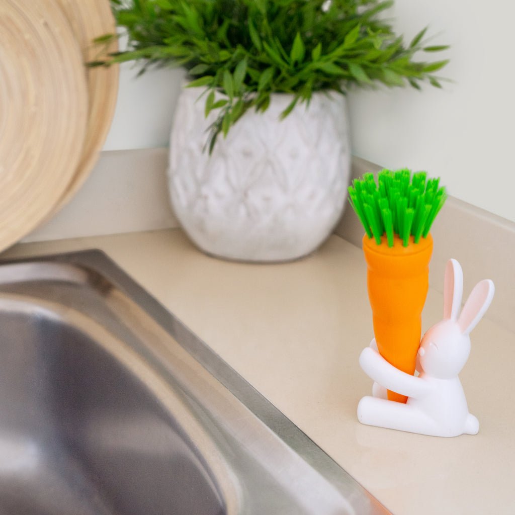 Balvi Bunny Tavşan Figürlü Havuç Bulaşık Fırçası, Beyaz/Turuncu - Görsel 4