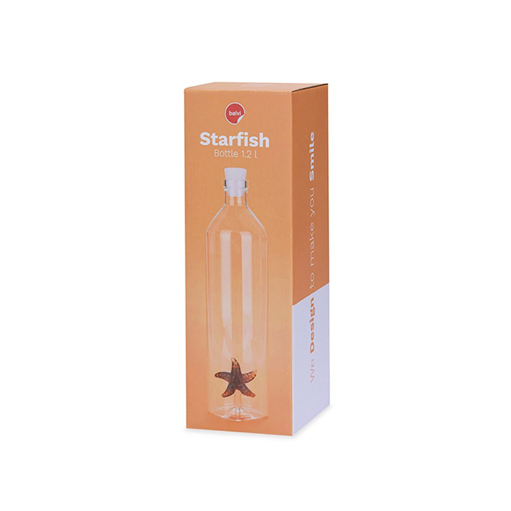 Balvi Atlantis Starfish Deniz Yıldızı Detaylı 1200 ml Borosilikat Cam Şişe, Şeffaf/Turuncu - Görsel 5