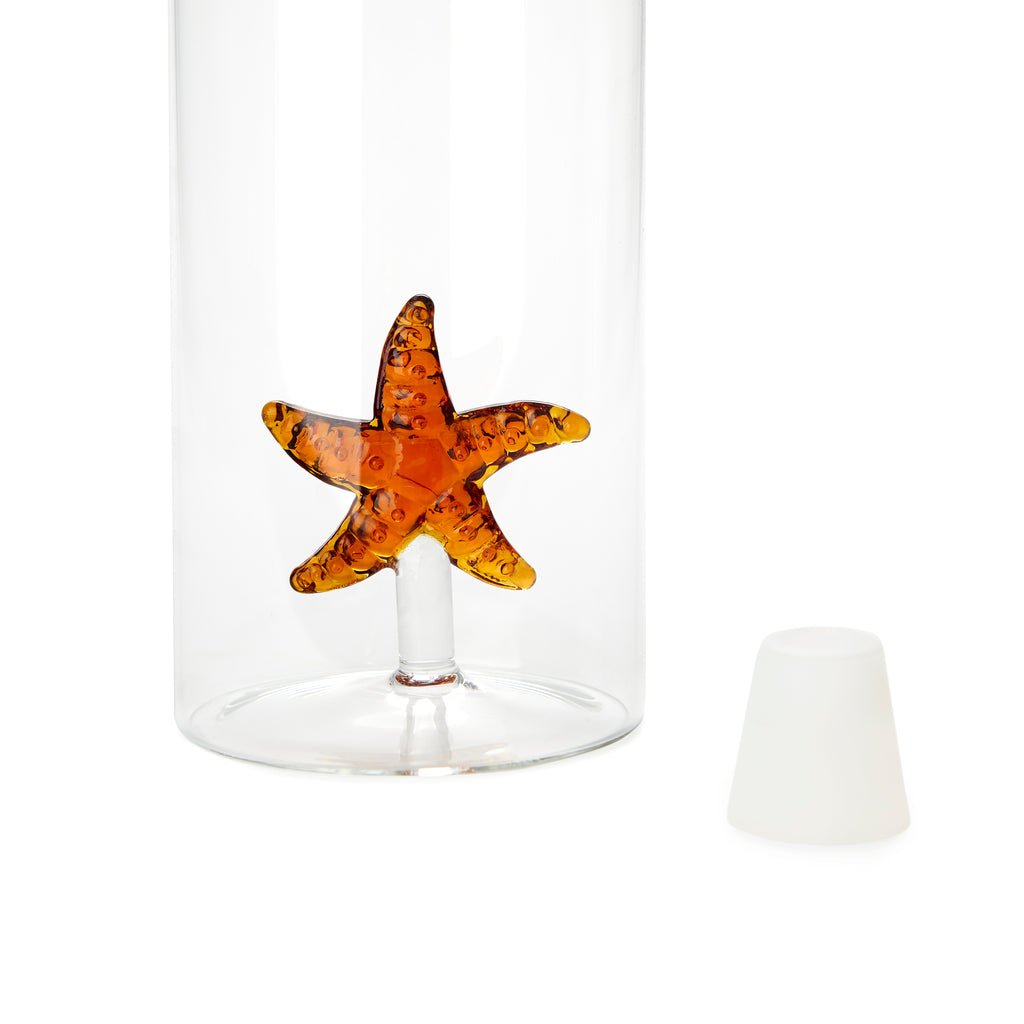 Balvi Atlantis Starfish Deniz Yıldızı Detaylı 1200 ml Borosilikat Cam Şişe, Şeffaf/Turuncu - Görsel 6