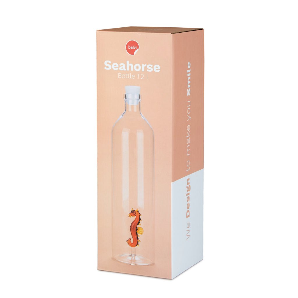 Balvi Atlantis Seahorse Denizatı Detaylı 1200 ml Borosilikat Cam Şişe, Şeffaf/Turuncu - Görsel 3
