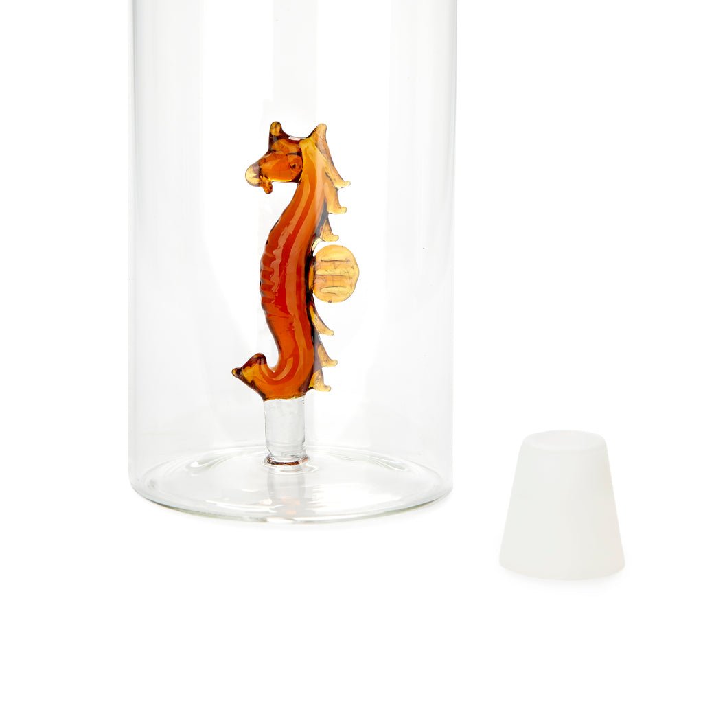 Balvi Atlantis Seahorse Denizatı Detaylı 1200 ml Borosilikat Cam Şişe, Şeffaf/Turuncu - Görsel 4