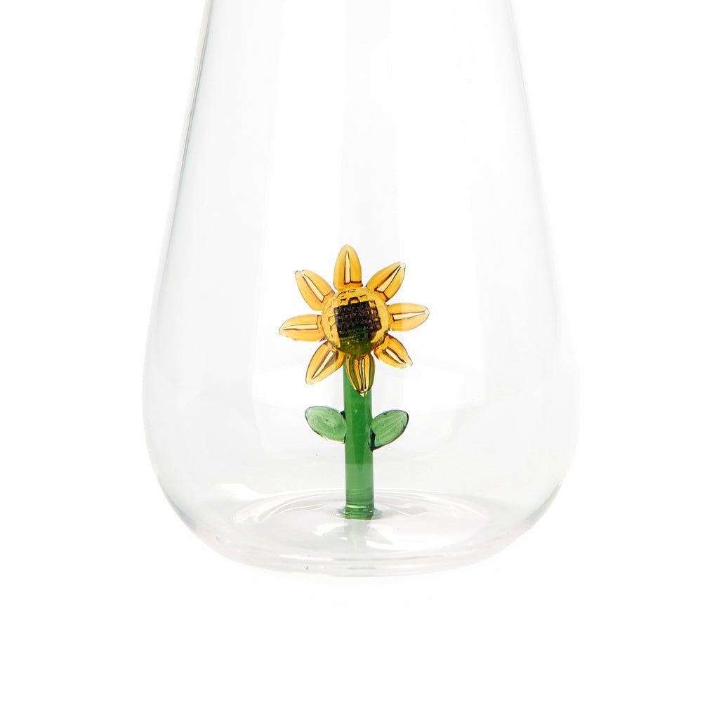 Balvi Botanical Sunflower Ayçiçeği Detaylı 1000 ml Borosilikat Cam Şişe, Şeffaf/Sarı - Görsel 5