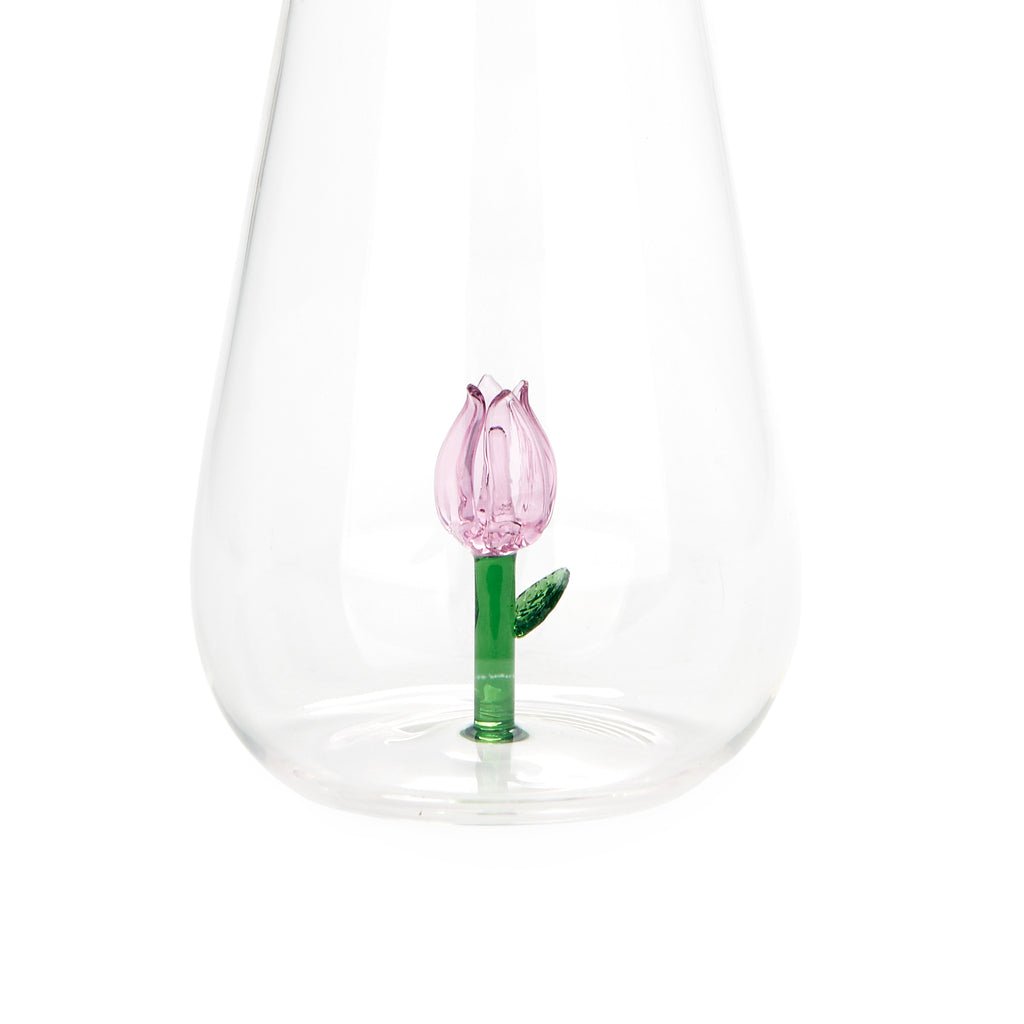 Balvi Botanical Tulip Lale Detaylı 1000 ml Borosilikat Cam Şişe, Şeffaf/Pembe - Görsel 5