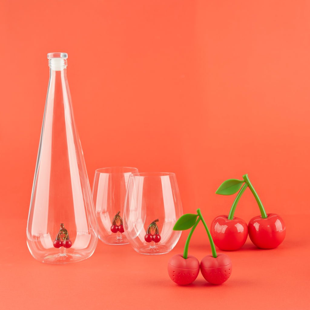 Balvi Botanical Cherry Kiraz Detaylı 2’li Borosilikat Cam Bardak Seti, Şeffaf/Kırmızı - Görsel 4
