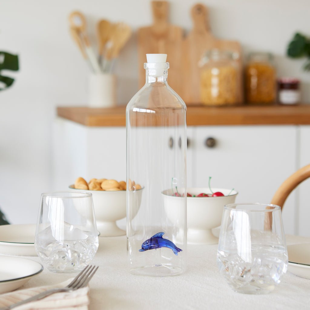 Balvi Atlantis Dolphin Yunus Detaylı 1200 ml Borosilikat Cam Şişe, Şeffaf/Mavi - Görsel 3
