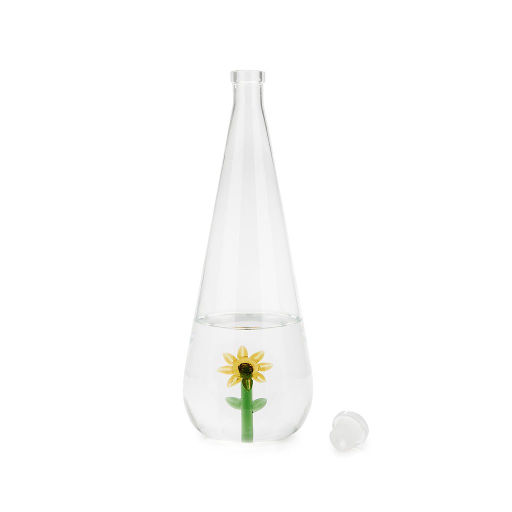 Balvi Botanical Sunflower Ayçiçeği Detaylı 1000 ml Borosilikat Cam Şişe, Şeffaf/Sarı - Görsel 6