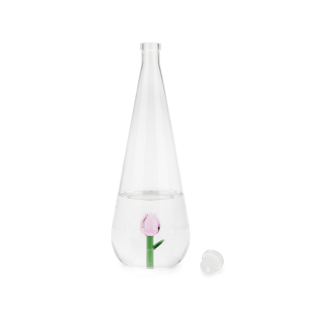 Balvi Botanical Tulip Lale Detaylı 1000 ml Borosilikat Cam Şişe, Şeffaf/Pembe - Görsel 6