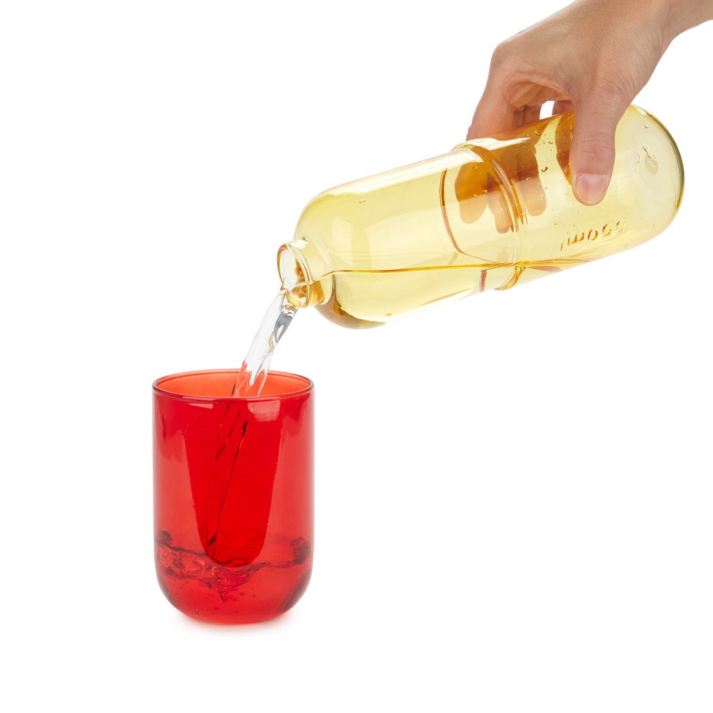 Balvi Water Pill Hap Tasarımlı 550 ml Cam Şişe ve Bardak Seti, Kırmızı/Sarı - Görsel 7