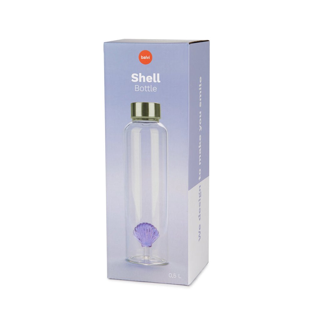 Balvi Atlantis Shell Deniz Kabuğu Detaylı 500 ml Borosilikat Cam Matara, Şeffaf/Mor - Görsel 4