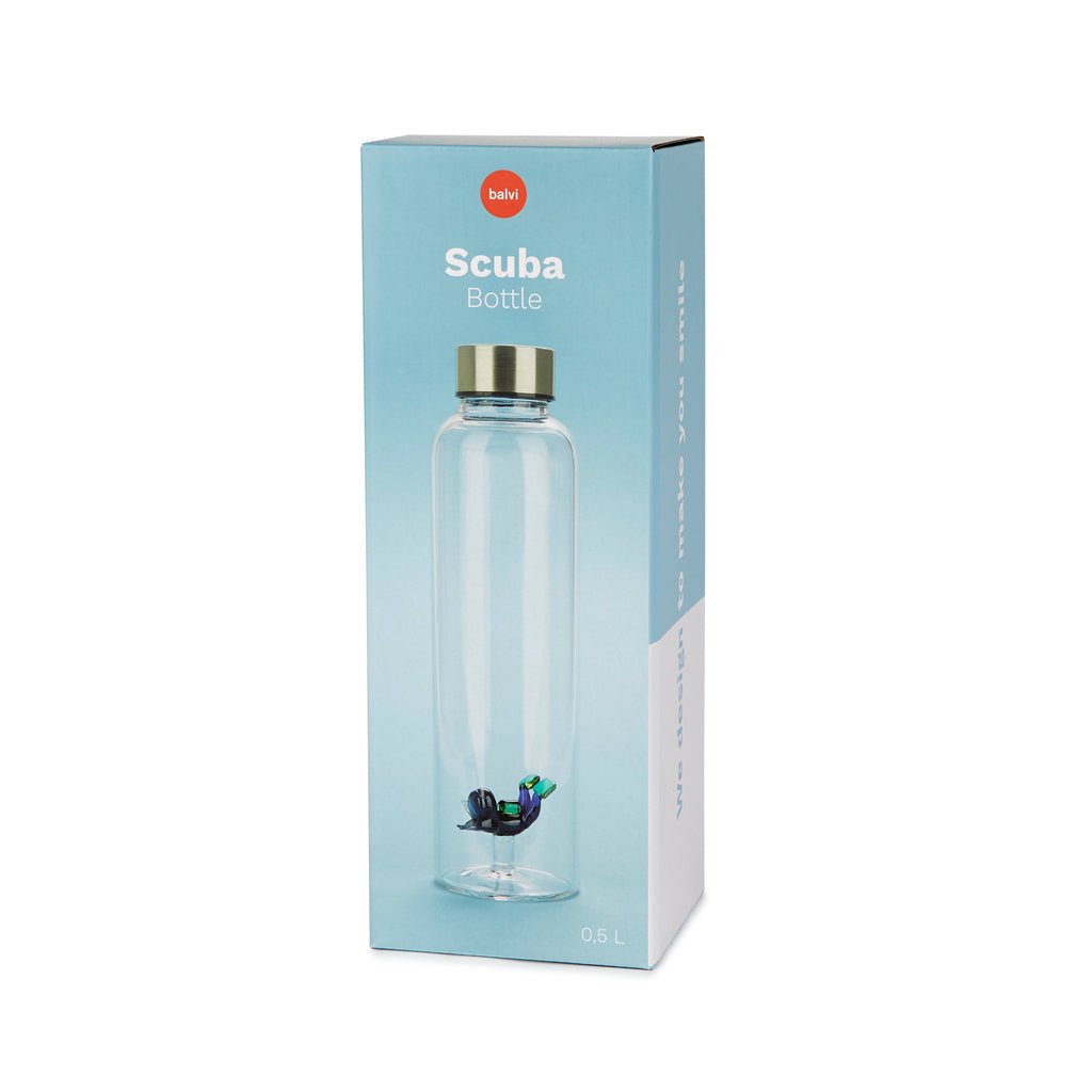 Balvi Atlantis Scuba Dalgıç Detaylı 500 ml Borosilikat Cam Matara, Şeffaf/Mavi - Görsel 4