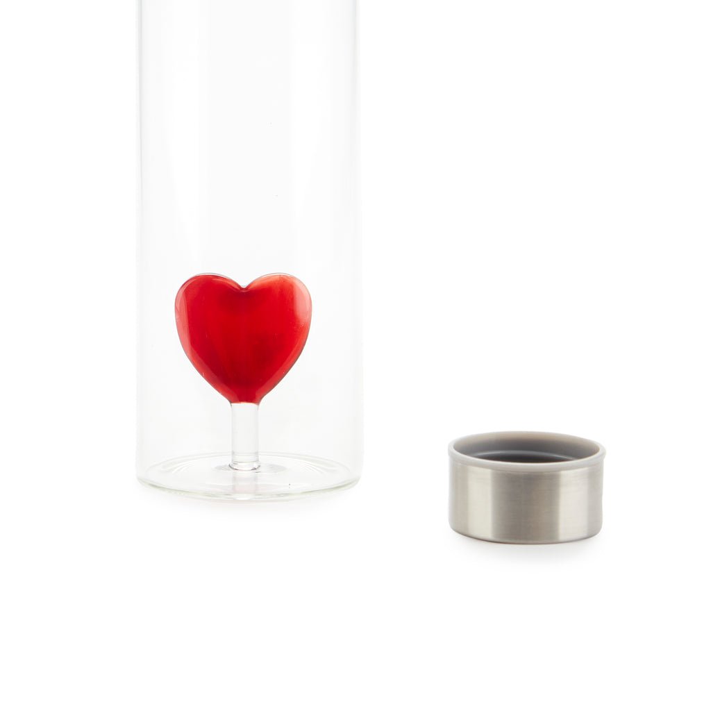 Balvi Love Reusable Kalp Detaylı 500 ml Borosilikat Cam Matara, Şeffaf/Kırmızı - Görsel 6