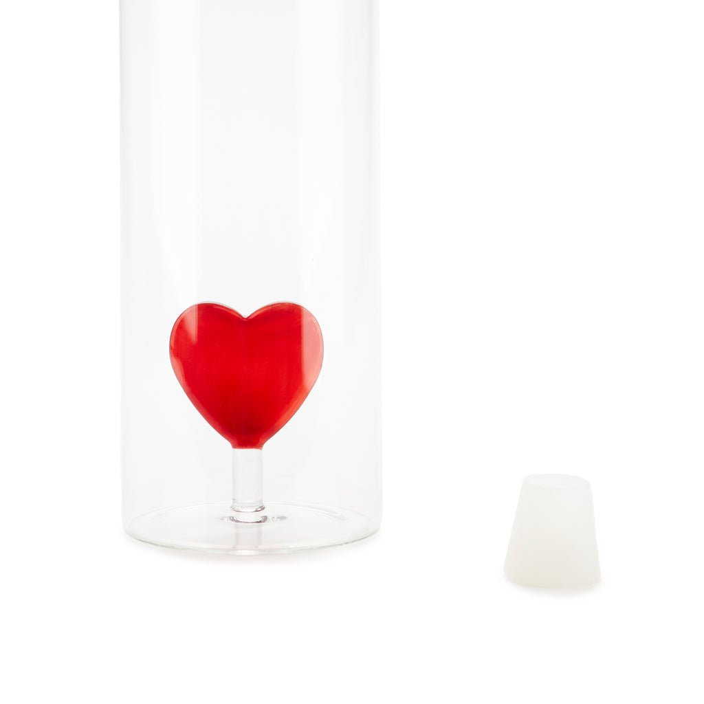 Balvi Love Kalp Detaylı 1200 ml Borosilikat Cam Şişe, Şeffaf/Kırmızı - Görsel 7