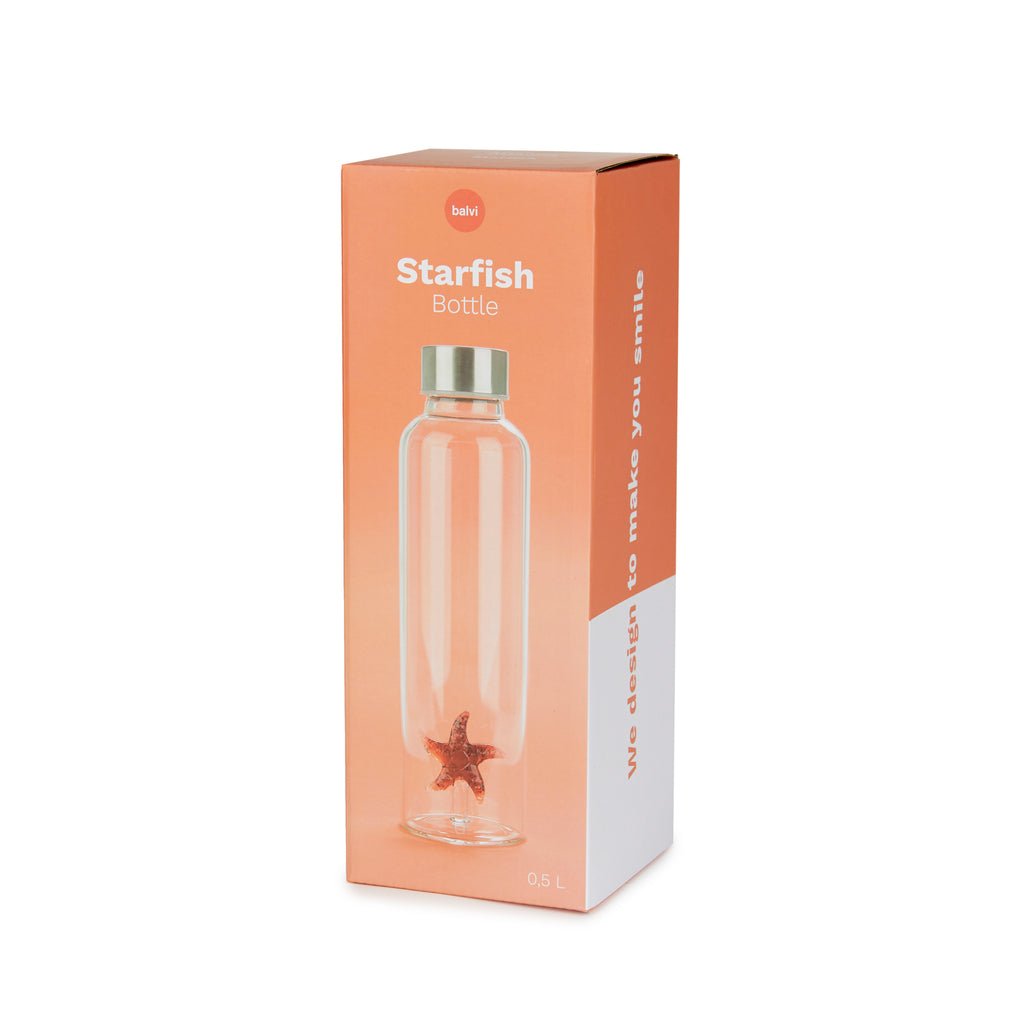 Balvi Atlantis Starfish Deniz Yıldızı Detaylı 500 ml Borosilikat Cam Matara, Şeffaf/Kırmızı - Görsel 4