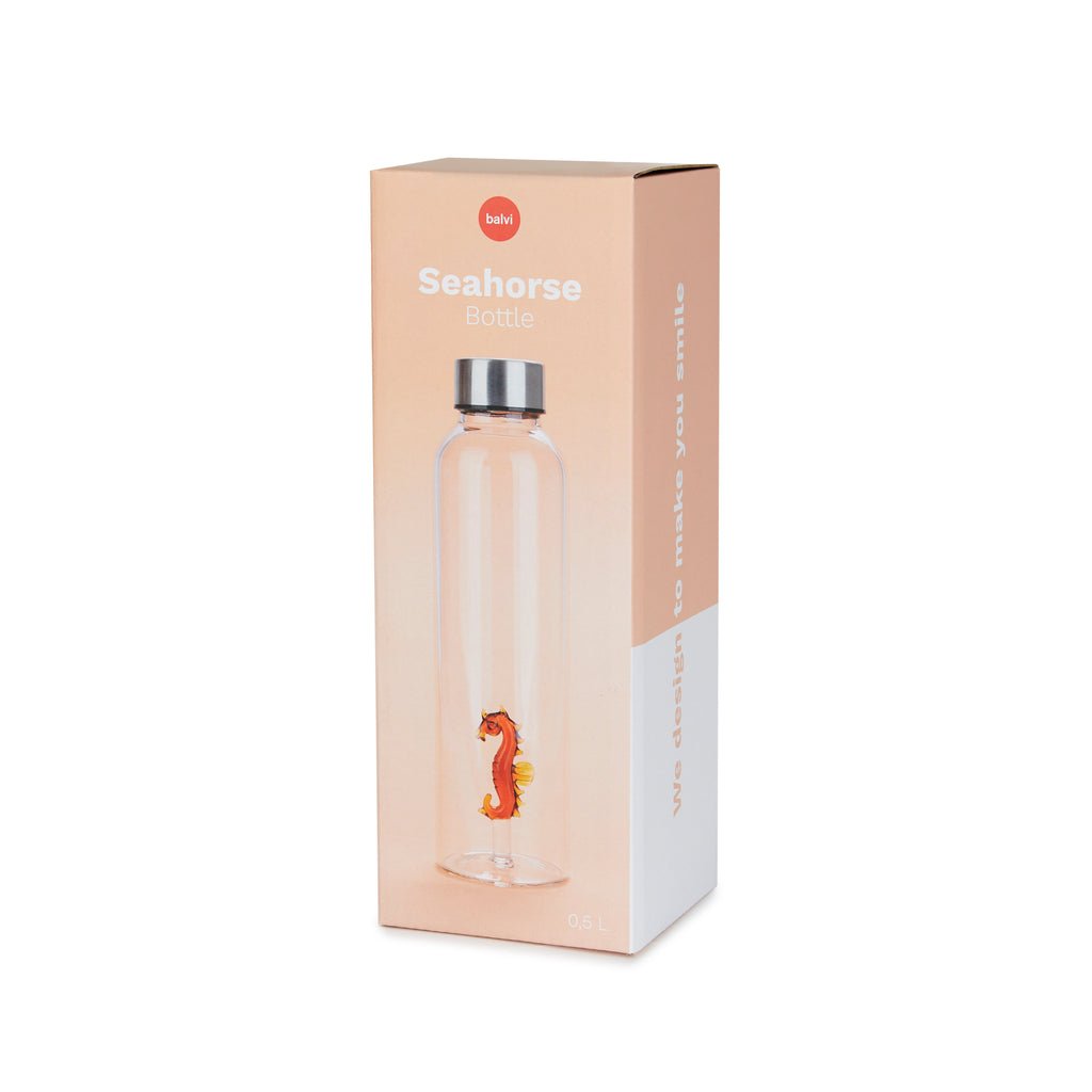 Balvi Atlantis Seahorse Denizatı Detaylı 500 ml Borosilikat Cam Matara, Şeffaf/Turuncu - Görsel 4