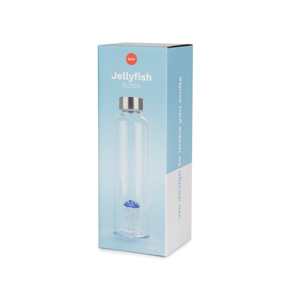 Balvi Atlantis Jellyfish Denizanası Detaylı 500 ml Borosilikat Cam Matara, Şeffaf/Mavi - Görsel 4