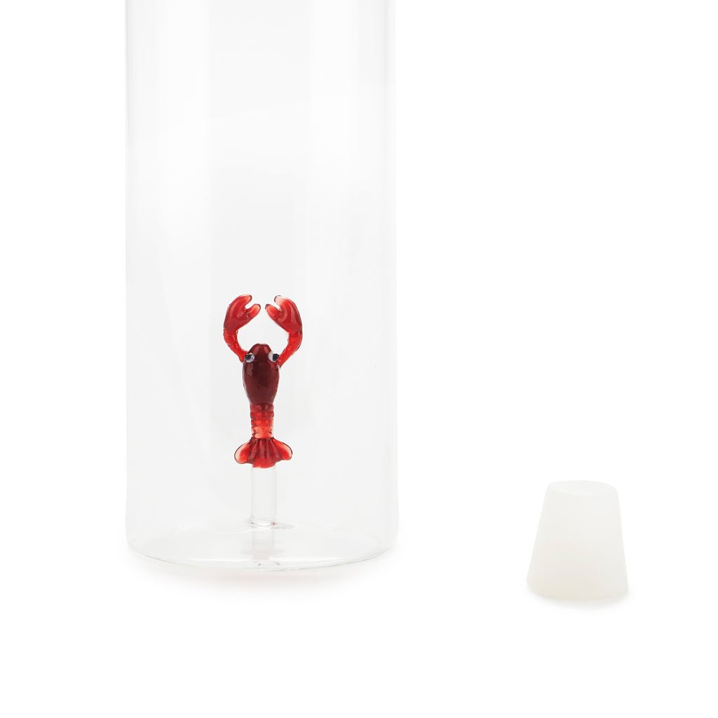 Balvi Atlantis Lobster Istakoz Detaylı 1200 ml Borosilikat Cam Şişe, Şeffaf/Kırmızı - Görsel 6