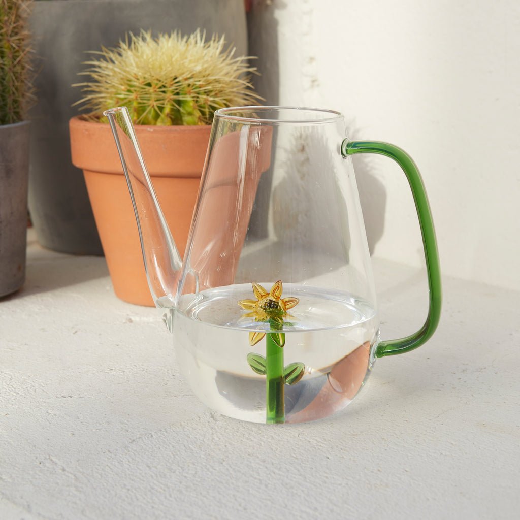 Balvi Botanical Sunflower Ayçiçeği Detaylı 1000 ml Borosilikat Cam Sulama Kabı, Şeffaf/Yeşil - Görsel 4