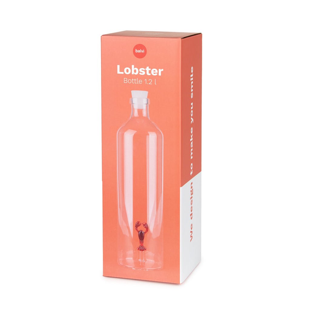 Balvi Atlantis Lobster Istakoz Detaylı 1200 ml Borosilikat Cam Şişe, Şeffaf/Kırmızı - Görsel 5