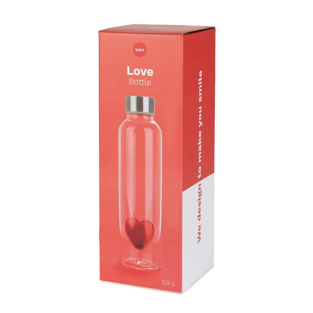 Balvi Love Reusable Kalp Detaylı 500 ml Borosilikat Cam Matara, Şeffaf/Kırmızı - Görsel 4