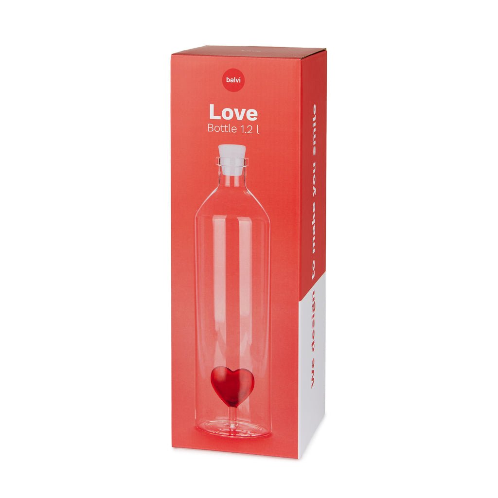 Balvi Love Kalp Detaylı 1200 ml Borosilikat Cam Şişe, Şeffaf/Kırmızı - Görsel 5