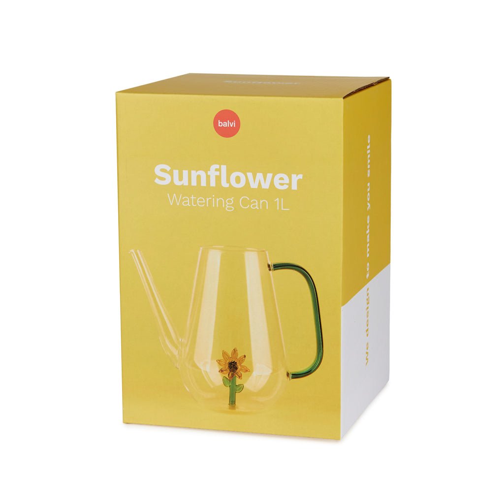 Balvi Botanical Sunflower Ayçiçeği Detaylı 1000 ml Borosilikat Cam Sulama Kabı, Şeffaf/Yeşil - Görsel 5