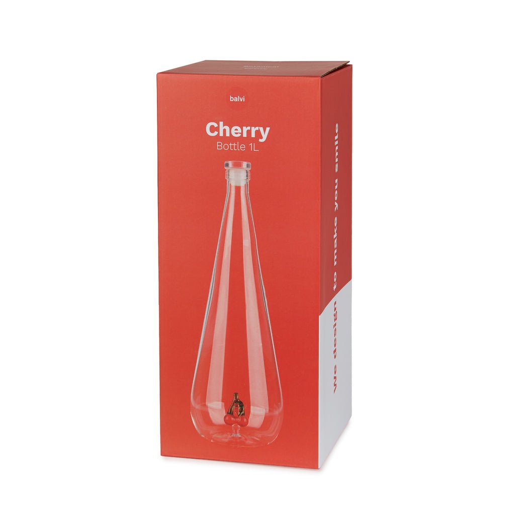 Balvi Botanical Cherry Kiraz Detaylı 1000 ml Borosilikat Cam Şişe, Şeffaf/Kırmızı - Görsel 5