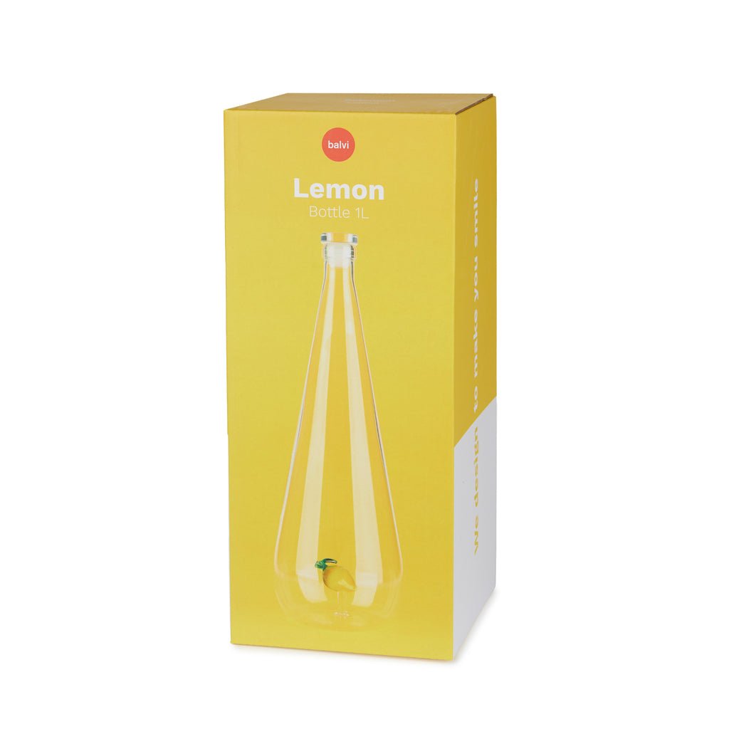Balvi Botanical Lemon Limon Detaylı 1000 ml Borosilikat Cam Şişe, Şeffaf/Sarı - Görsel 5