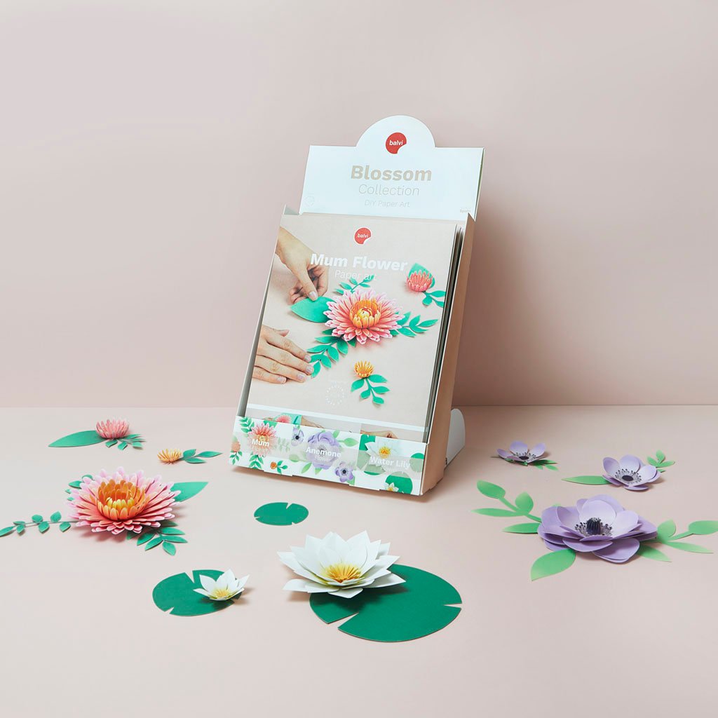 Balvi Blossom Kendin Yap Kağıt Çiçek Seti, 12’li Stand Display, Karışık Renkli - Görsel 5